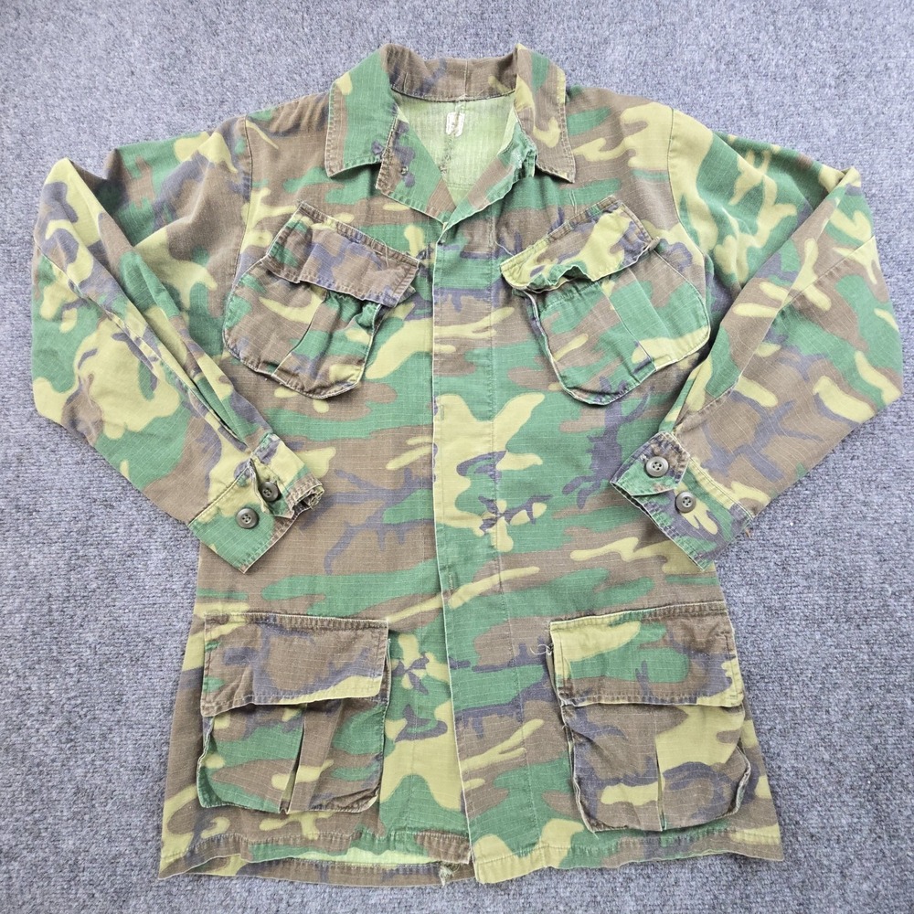 1970 Vietnam War ERDL Camouflage Rip-Stop Jungle Jacket Slant Pockets S/M Vtg